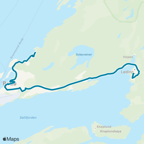 Reis Nordland Tverlandet - Bodø sentrum - Løpsmarka Nattbuss map