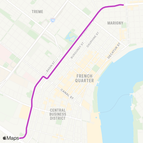 New Orleans RTA Rampart - Loyola Streetcar map