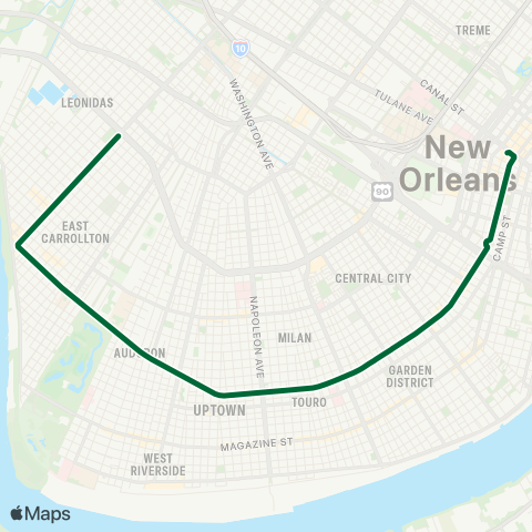 New Orleans RTA St. Charles Streetcar map