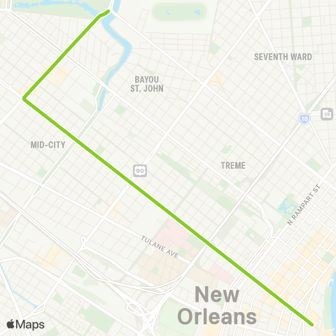 New Orleans RTA Canal Streetcar - City Park map