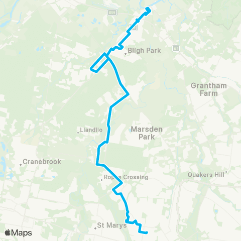 Sydney Buses Network Windsor to Mt Druitt via Bligh Pk & Shanes Pk map
