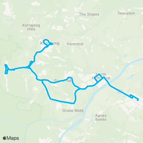 Sydney Buses Network Richmond to Bowen Mtn via Grose Vale & Grose Wold (Loop Service) map