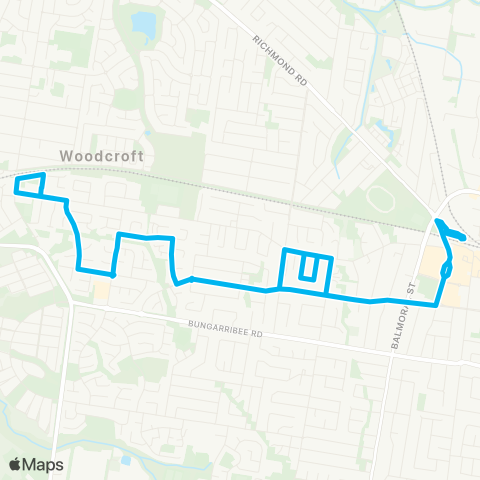 Sydney Buses Network Blacktown to Doonside via Monash Rd (Loop Service) map