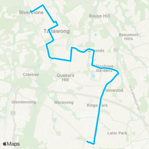 Sydney Buses Network Riverstone to Blacktown via Schofields map