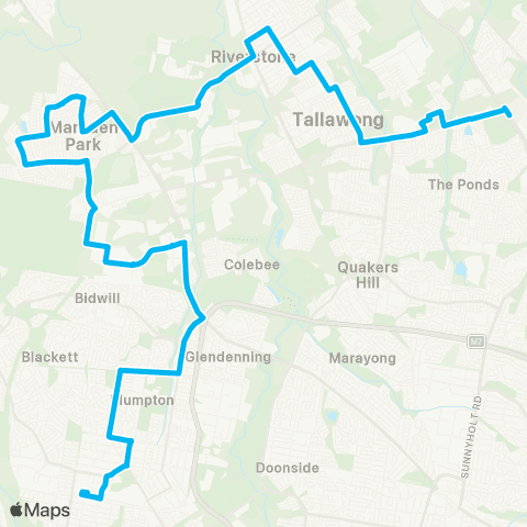 Sydney Buses Network Mt Druitt to Rouse Hill Sta via Marsden Pk & Riverstone map