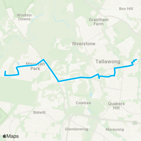 Sydney Buses Network Melonba to Tallawong Sta via Schofields map