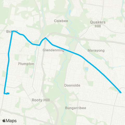 Sydney Buses Network Mount Druitt to Blacktown via Bidwill map