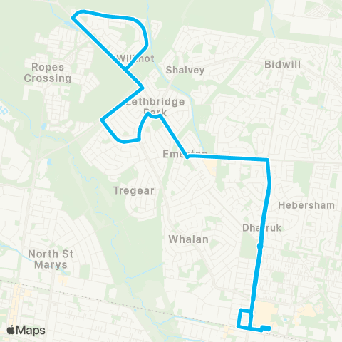 Sydney Buses Network St Marys to Mount Druitt via Ropes Xing map