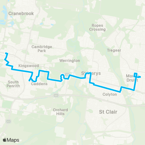 Sydney Buses Network Mount Druitt to Penrith via St Marys map
