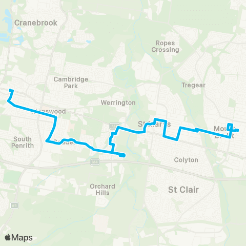 Sydney Buses Network Mount Druitt to Penrith via Nepean Hosp map