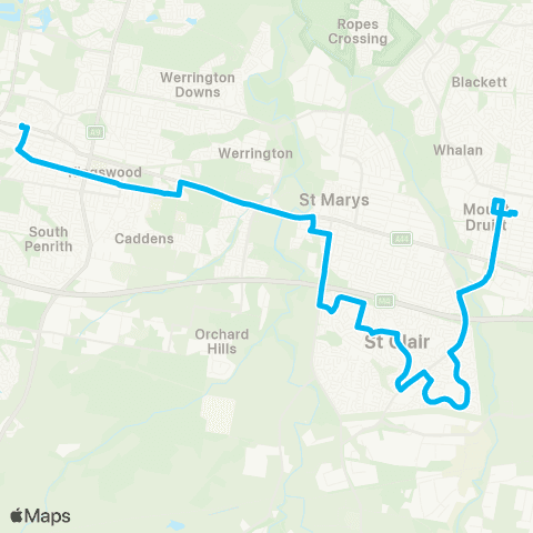Sydney Buses Network Mount Druitt to Penrith via Erskine Park map