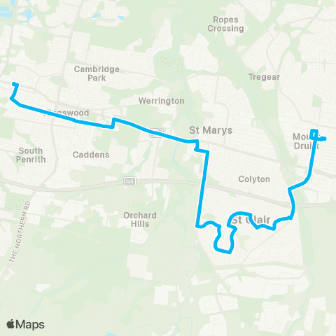 Sydney Buses Network Mount Druitt to Penrith via St Clair map