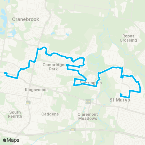 Sydney Buses Network St Marys to Penrith via Werrington map