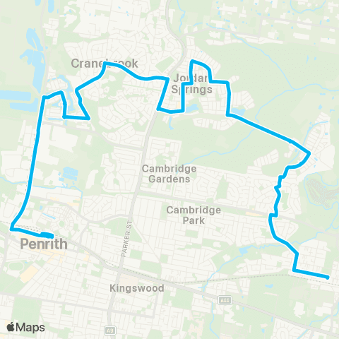 Sydney Buses Network Werrington to Penrith via Jordan Springs map