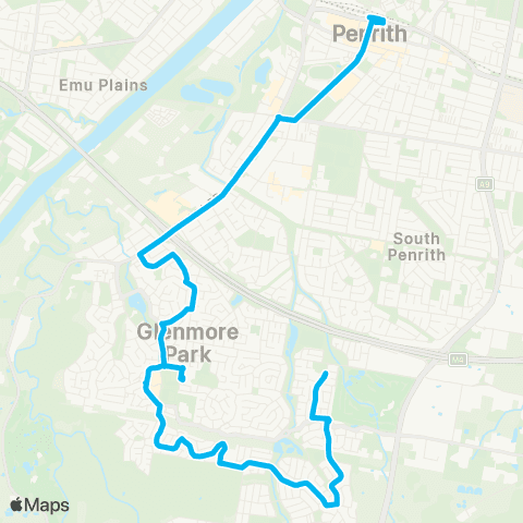 Sydney Buses Network Glenmore Park to Penrith via Regentville map