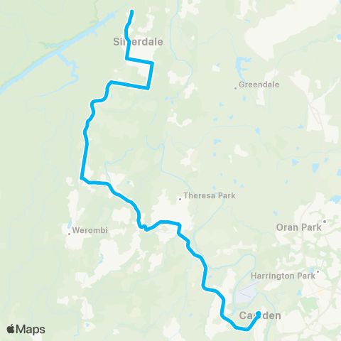 Sydney Buses Network Camden to Warragamba via Theresa Pk & Werombi map