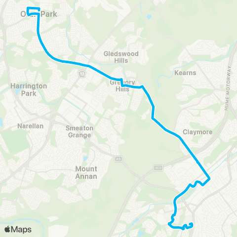 Sydney Buses Network Oran Park to Campbelltown Hospital map