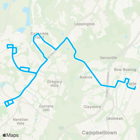 Sydney Buses Network Narellan to Minto map