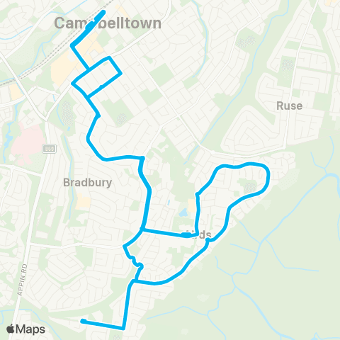 Sydney Buses Network Campbelltown to Airds (Loop Service) map