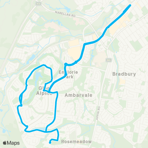 Sydney Buses Network Campbelltown to Glen Alpine (Loop Service) map