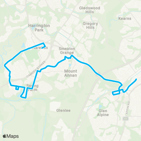 Sydney Buses Network Campbelltown to Narellan via Spring Farm & Elderslie map