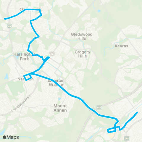Sydney Buses Network Campbelltown to Oran Park (Loop Service) map