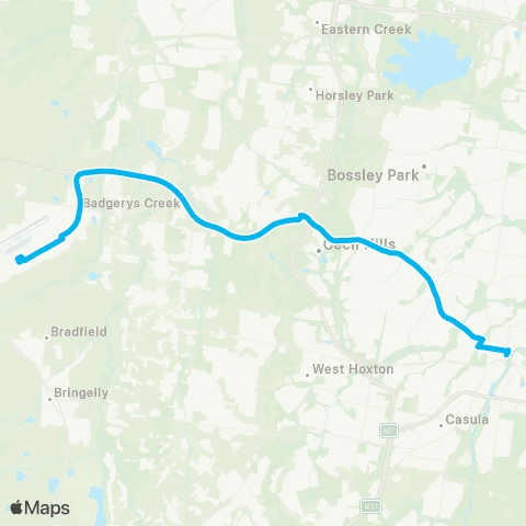 Other TfNSW routes Liverpool to WSI Airport via Bonnyrigg map