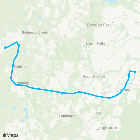 Other TfNSW routes Liverpool to WSI Airport via Leppington map