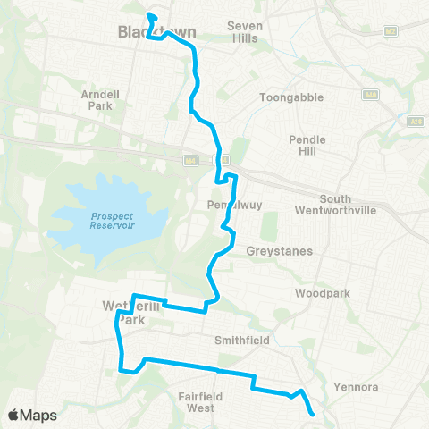 Sydney Buses Network Blacktown to Fairfield via Pemulwuy map
