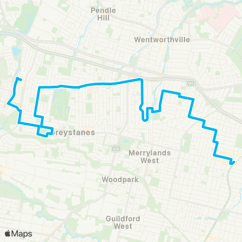 Sydney Buses Network Pemulwuy to Merrylands via S Wentworthville map