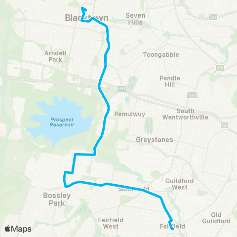 Sydney Buses Network Blacktown to Fairfield via Prospect Hwy map