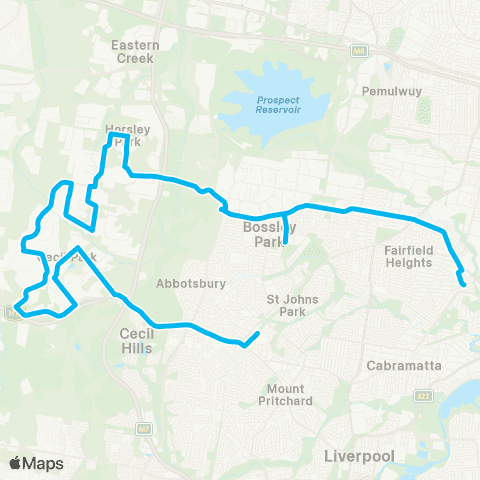 Sydney Buses Network Bonnyrigg and Western Sydney Parklands to Fairfield map