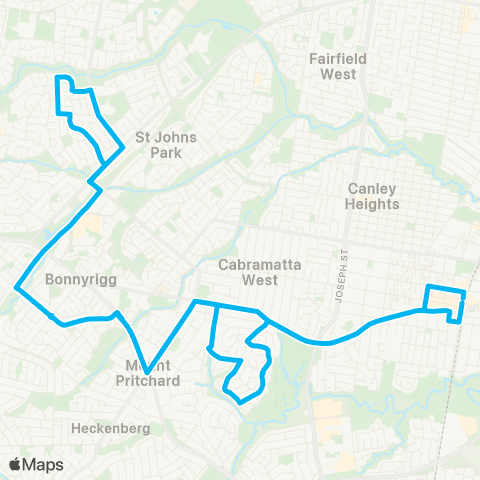 Sydney Buses Network Cabramatta to Greenfield Pk (Loop Service) map