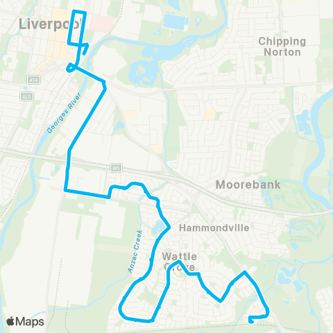 Sydney Buses Network Holsworthy to Liverpool via Wattle Grove map