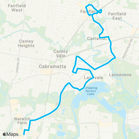 Sydney Buses Network Fairfield to Liverpool map