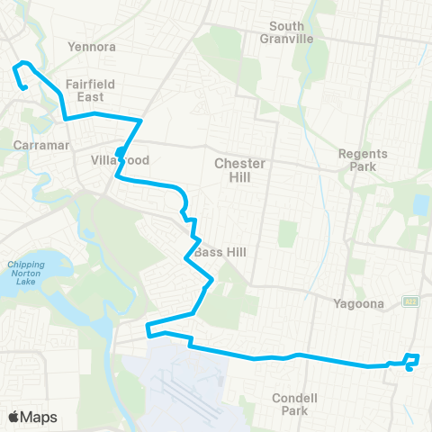 Sydney Buses Network Bankstown to Fairfield map