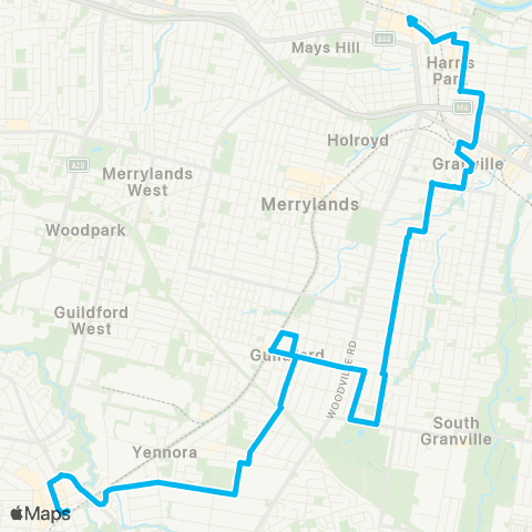 Sydney Buses Network Fairfield to Parramatta map