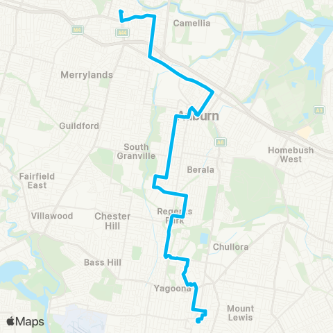 Sydney Buses Network Bankstown to Parramatta via Birrong & Auburn map
