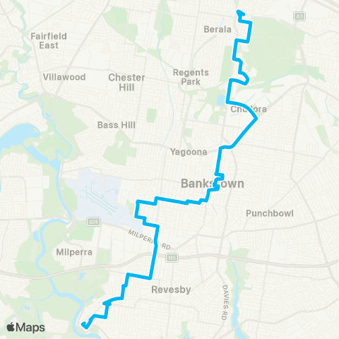 Sydney Buses Network East Hills to Lidcombe via Bankstown map