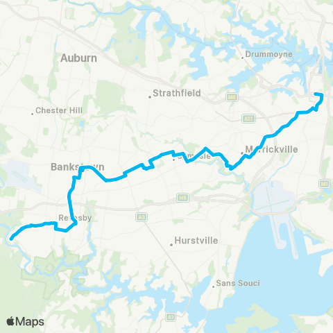 Sydney Buses Network E Hills to City Town Hall (Night Service) map
