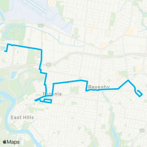 Sydney Buses Network Milperra to Padstow via Panania map