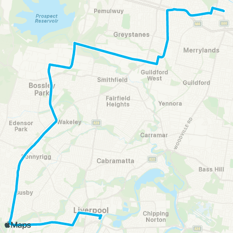 Other TfNSW routes Liverpool to Parramatta map