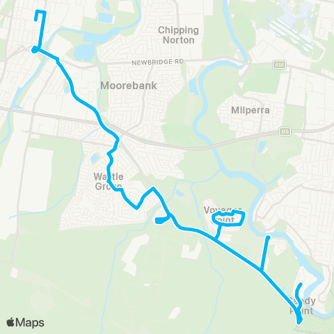 Sydney Buses Network Sandy Point to Holsworthy via Voyager Point map