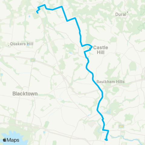 Sydney Buses Network Rouse Hill Sta to Parramatta via Hills Showground map