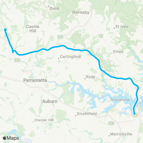 Sydney Buses Network Bella Vista Sta to City QVB (Exp Service) map