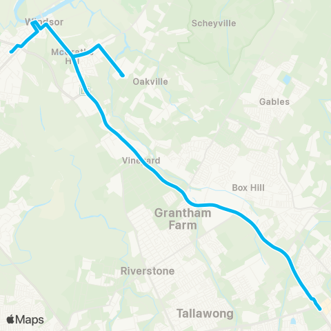 Sydney Buses Network Windsor to Rouse Hill map