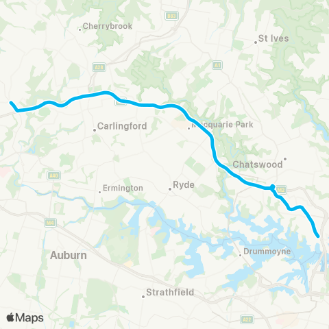 Sydney Buses Network Baulkham Hills to N Sydney (Exp Service) map