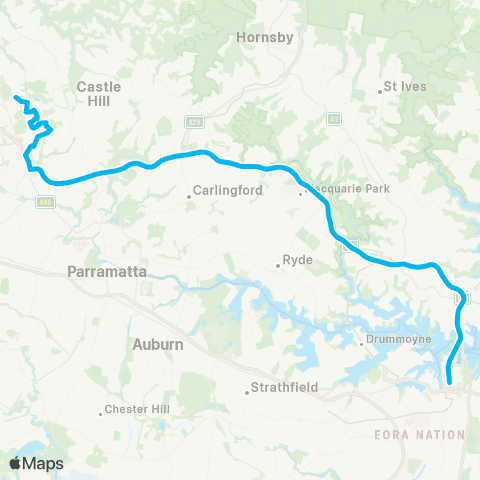 Sydney Buses Network Bella Vista to City QVB (Exp Service) map