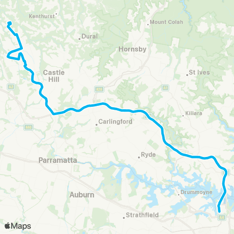 Sydney Buses Network N Kellyville to City QVB (Exp Service) map