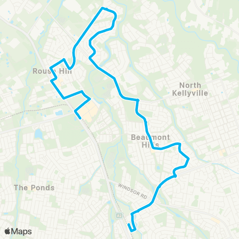 Sydney Buses Network Rouse Hill to Kellyville Sta via Beaumont Hills map